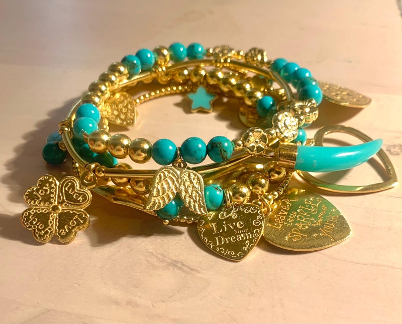 Armbanden set Chimoo Turquoise Gold, Joy Jewellery Bali