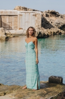 Lange Mouwloze Jurk Flowers Sea Turquoise, Isla Ibiza Bonita