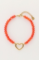 Oranje kralen armband met hart, MyJewellery