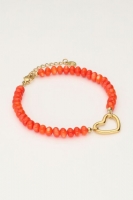 Oranje kralen armband met hart, MyJewellery