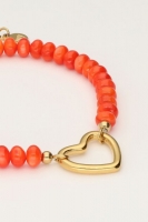 Oranje kralen armband met hart, MyJewellery