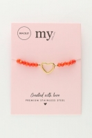 Oranje kralen armband met hart, MyJewellery