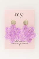 Paarse statement oorhangers met bloem, MyJewellery