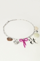 Bedel ketting met schakel en multikleur bloemen bedels, MyJewellery