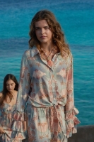 Short Blouse Wide Sleeves Tropical Sunset, Isla Ibiza Bonita