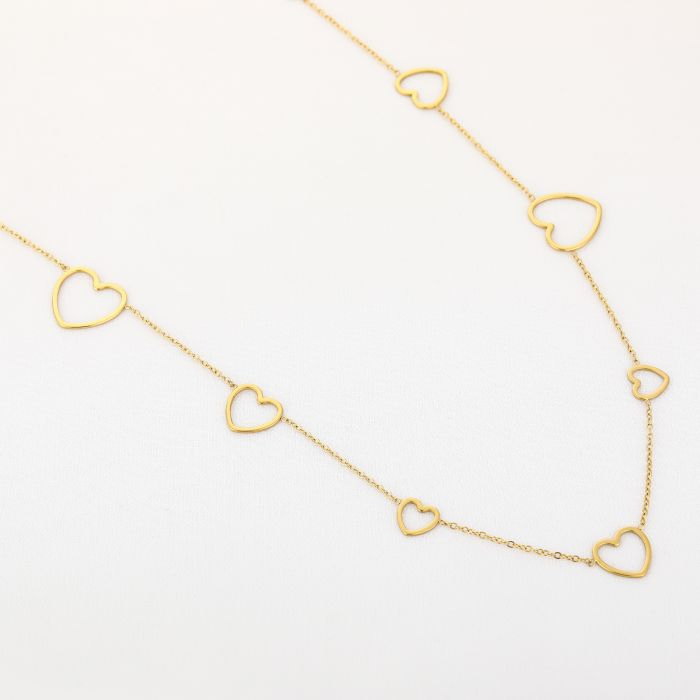 Lange ketting met open hartjes, Marcelina’s Pearls