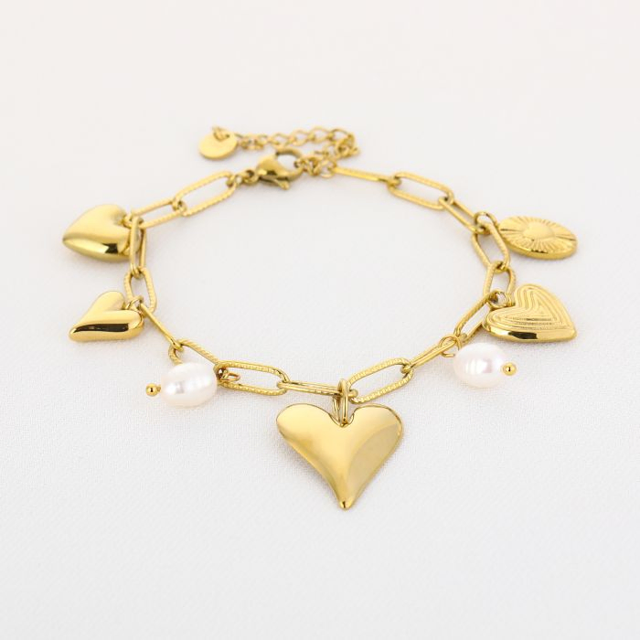 Schakelarmband met hartjes bedels, Marcelina’s Pearls