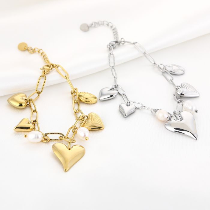 Schakelarmband met hartjes bedels, Marcelina’s Pearls