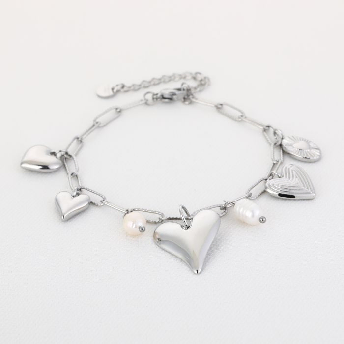 Schakelarmband met hartjes bedels, Marcelina’s Pearls