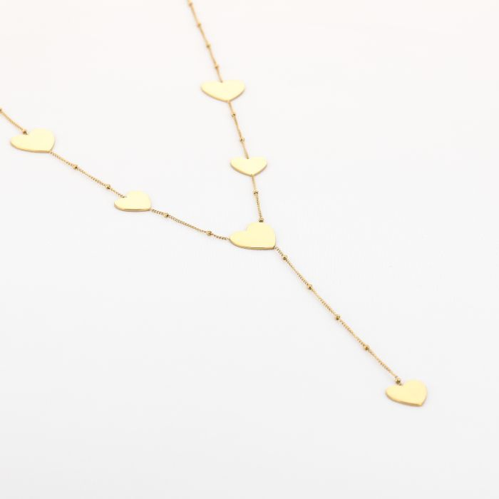 Lange ketting met platte hartjes, Marcelina’s Pearls