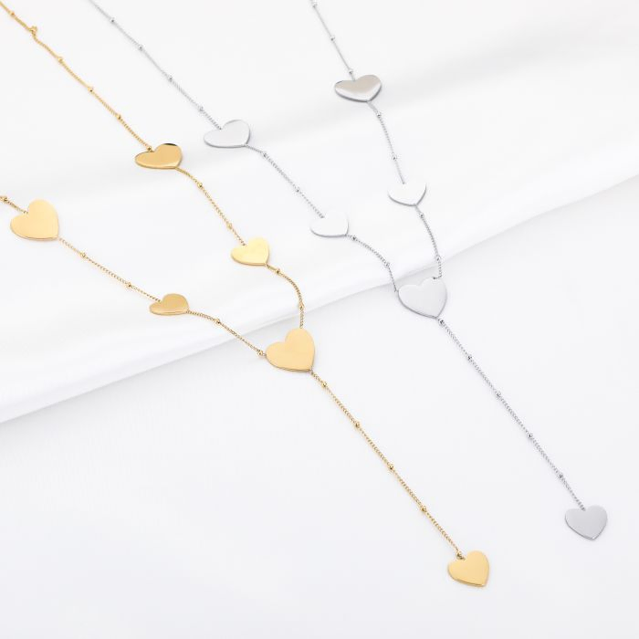 Lange ketting met platte hartjes, Marcelina’s Pearls